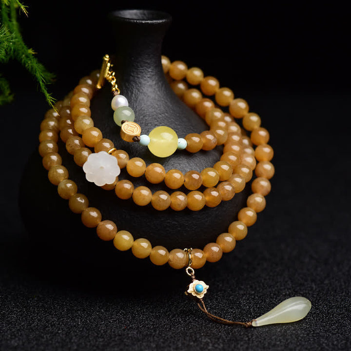 Pulsera de éxito de perlas de jade blanco de loto ámbar de topacio hetiano natural
