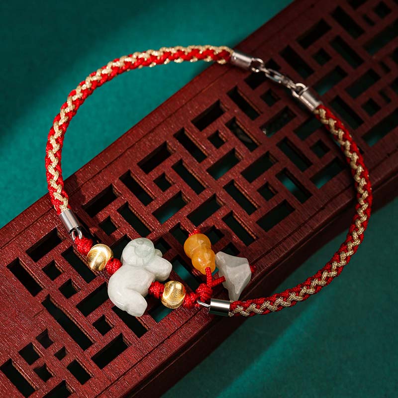 Tobillera con pulsera de hilo rojo de prosperidad de Jade del zodíaco chino con Buddha Stones