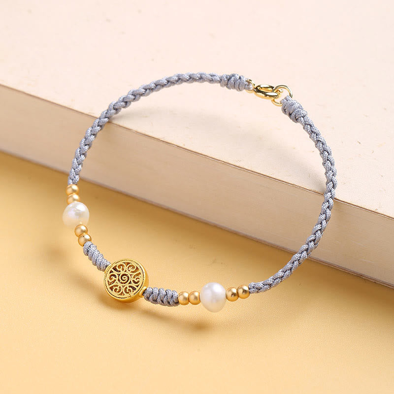Pulsera trenzada de cuerda azul con Buddha Stones, moneda de cobre, árbol de la fortuna, perla, suerte