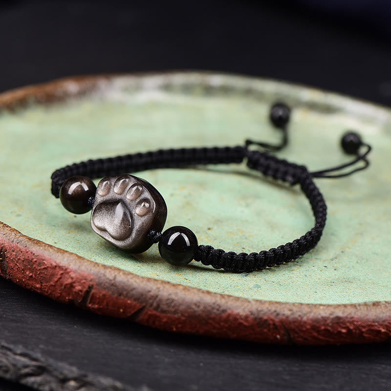 Pulsera de cuerda de protección con garra de gato, Buddha Stones , obsidiana con brillo de plata Natural, obsidiana con brillo dorado - image 8