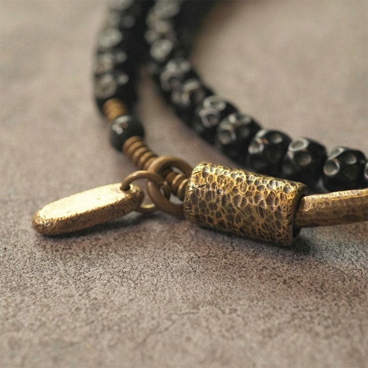 Pulsera de triple vuelta con Buddha Stones, concha de coco retro, latón y cobre. - image 6