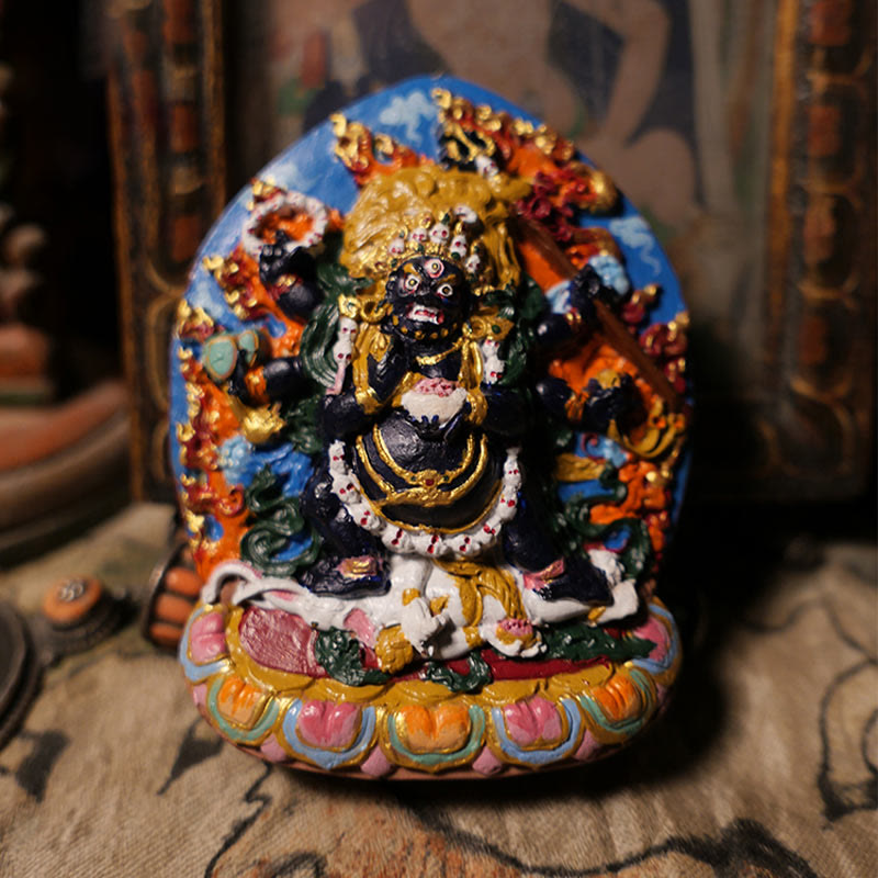 Buddha Stones Mini Daikokuten Dios de la riqueza Buda Tíbet arcilla serenidad decoración del hogar - 9,6 x 7,8 cm - image 0