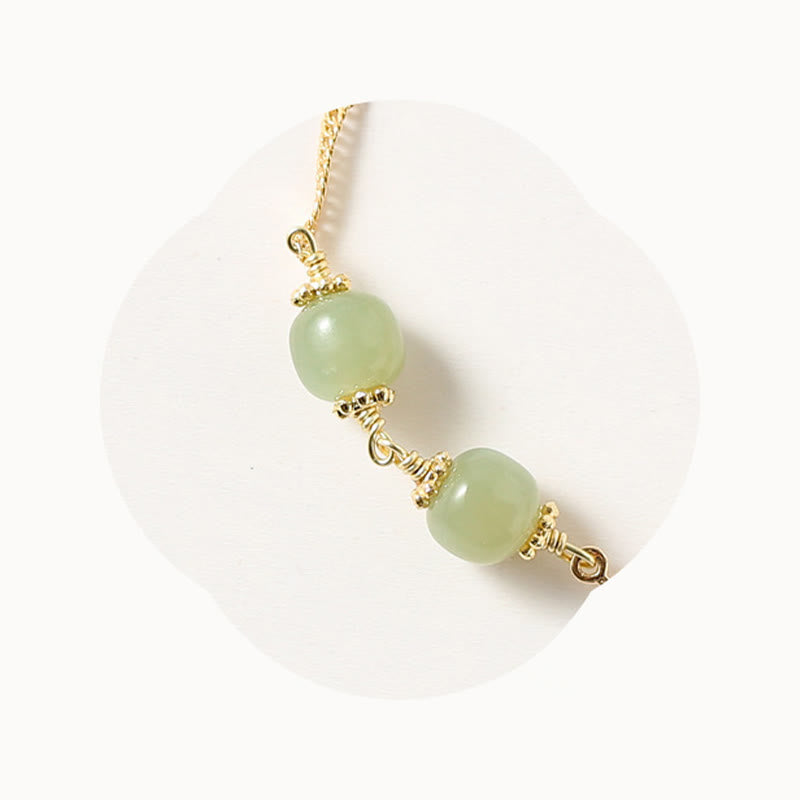 Pulsera de cadena de la suerte con flor de rosa dorada y jade hetiano chapado en oro de 14 Buddha Stones