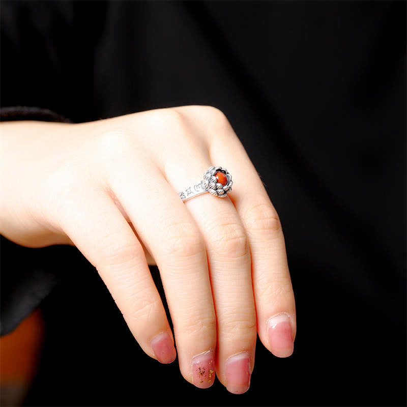Anillo de bendición de confianza de ágata roja de loto de plata de ley 925 - image 4