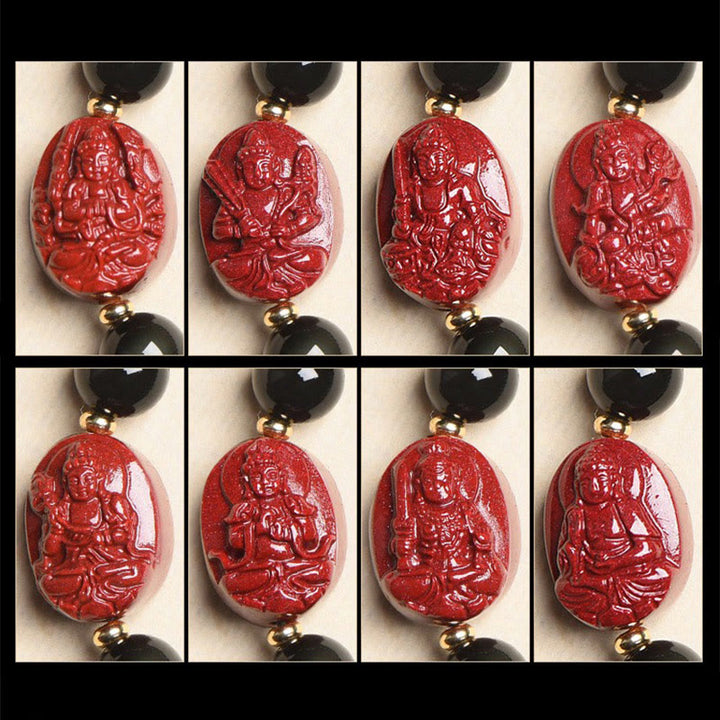 Pulsera de purificación de cinabrio de obsidiana negra Natural de Buda natal del zodiaco chino con Buddha Stones