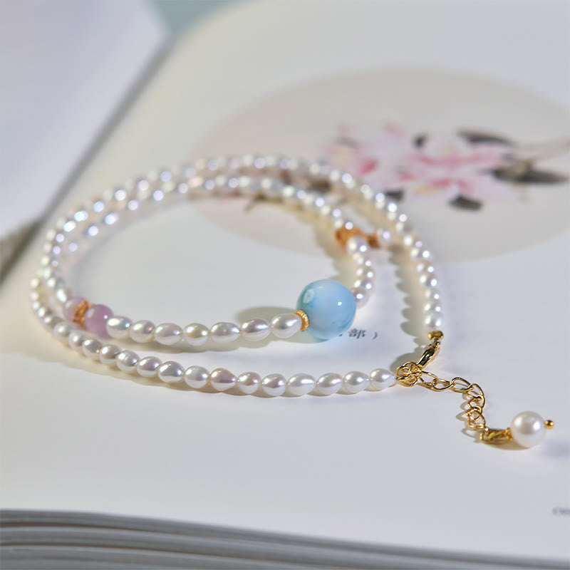 Colgante de collar de sinceridad de Larimar con perlas naturales de plata de ley 925 con Buddha Stones - image 1