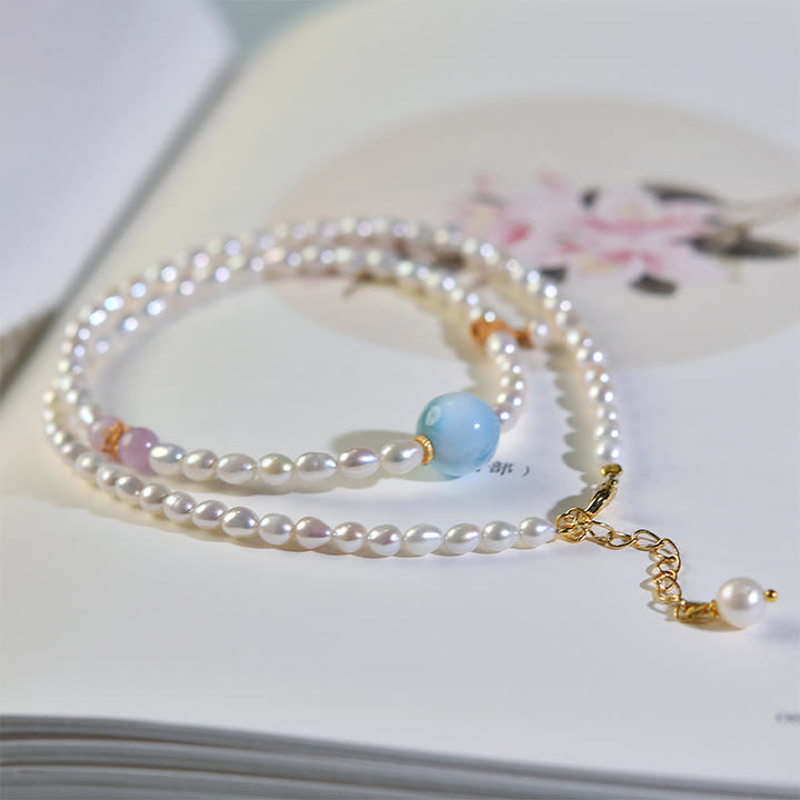 Colgante de collar de sinceridad de Larimar con perlas naturales de plata de ley 925 con Buddha Stones - image 1