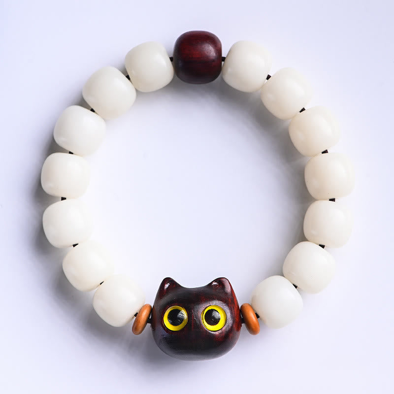 Buddha Stones, semillas naturales de Bodhi, hoja pequeña, sándalo rojo, madera de ébano, pulsera de sabiduría de gato de la suerte - Hoja pequeña de sándalo rojo, gato de la suerte y semilla de bodhi (circunferencia de muñeca: 14-16 cm) - image 2