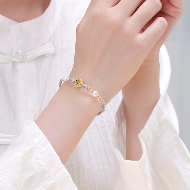 Pulsera trenzada de cuerda azul con Buddha Stones, moneda de cobre, árbol de la fortuna, perla, suerte