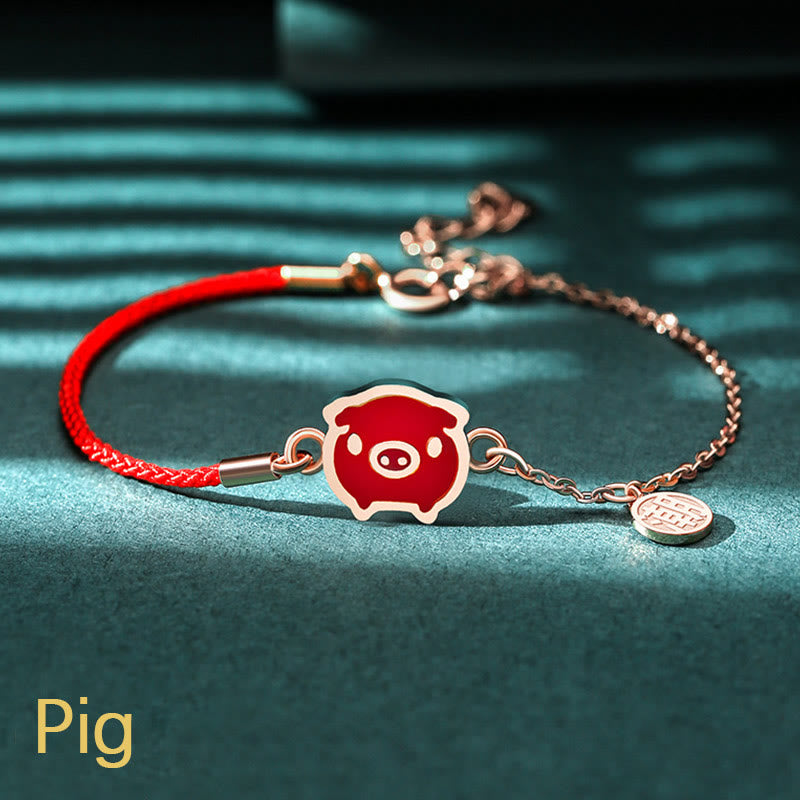 Pulsera de cadena de hilo rojo con protección de la suerte del zodiaco chino que cambia de color de Plata de Ley 925 con Buddha Stones - Cerdo (circunferencia de muñeca 14-15 cm) - image 25