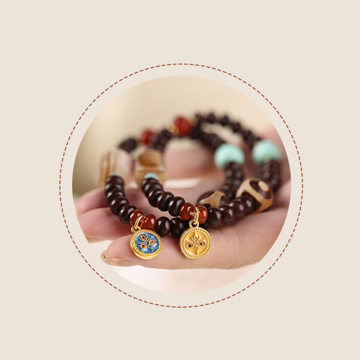 Buddha Stones Natural Tíbet Púrpura Bodhi Semilla Dzi Cuenta Dios de la Riqueza Pulsera de Sabiduría