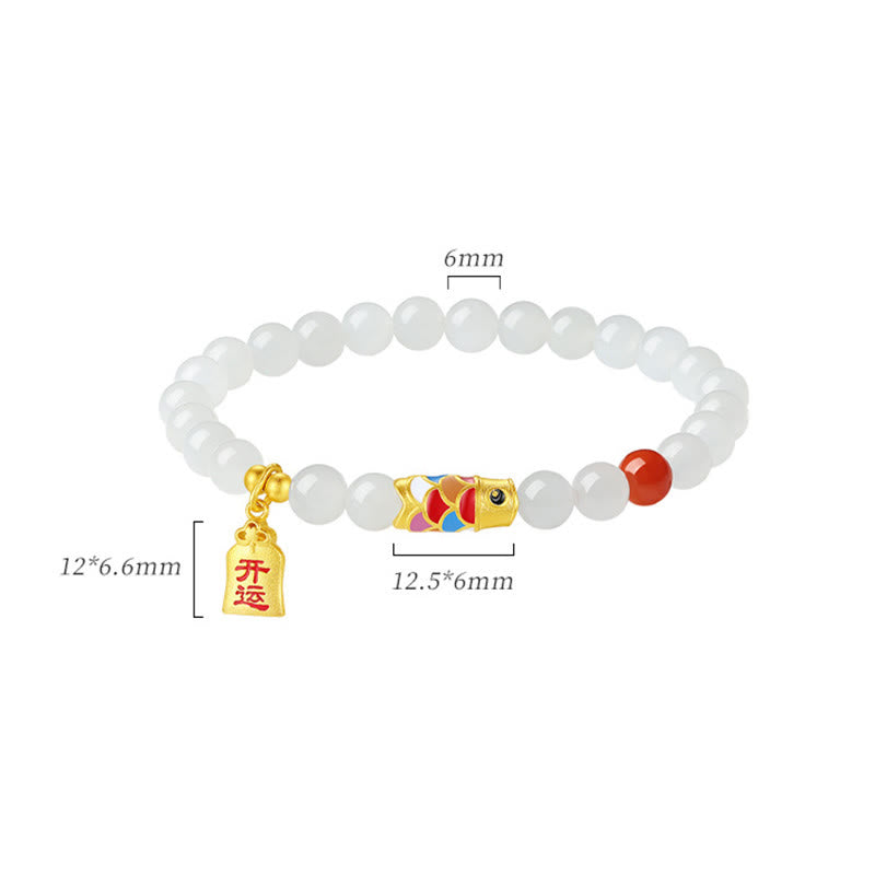Pulsera de plata de ley 925 con Buddha Stones , jade blanco hetiano, ágata roja, pez Koi, suerte y felicidad - image 11