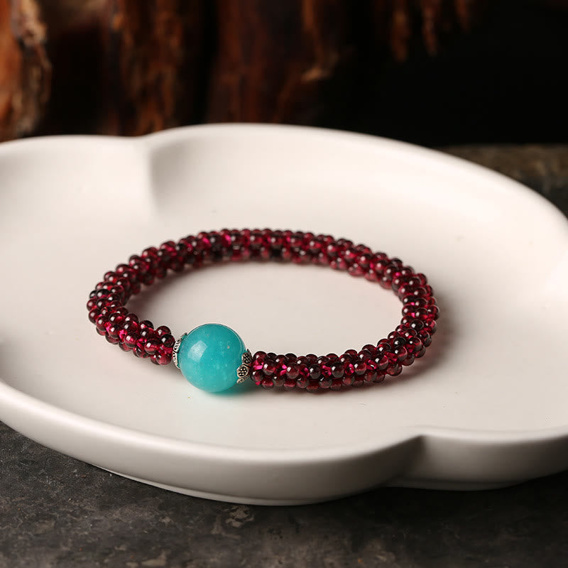 Pulsera de protección de cuentas de amazonita, ágata roja, cristal rosa, granate Natural , Buddha Stones