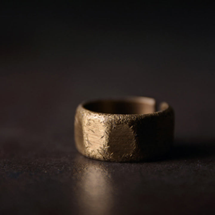 Anillo de riqueza esmerilado de latón y cobre de diseño simple tibetano - image 15