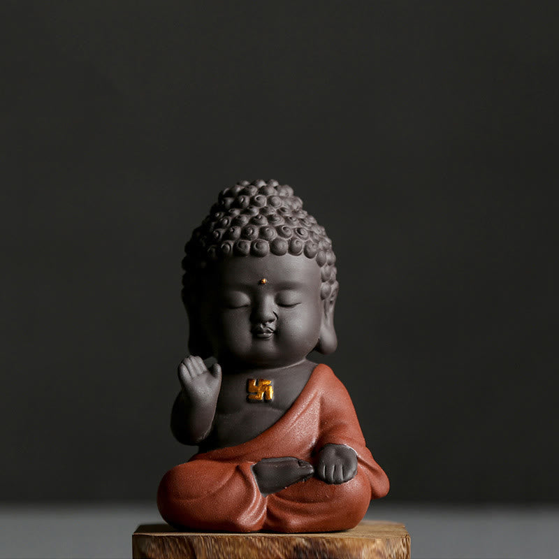 Buddha Stones Pequeño Buda Serenidad Arcilla Púrpura Decoración de Escritorio para el Hogar - Buda rojo - image 2