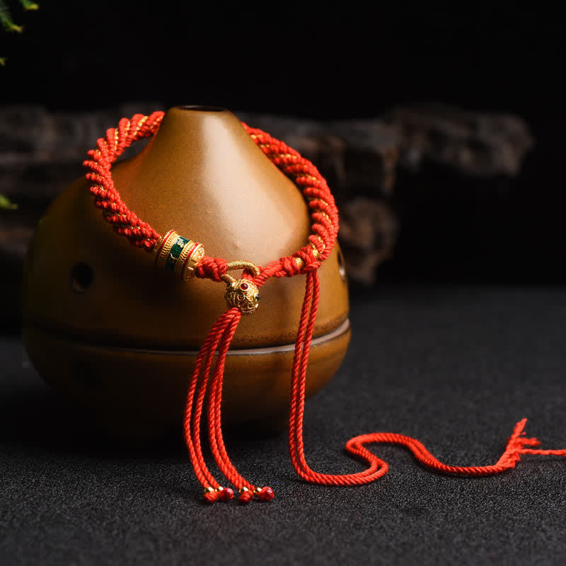 Pulsera de cuerda colorida con cuentas de rueda de oración de la suerte hecha a mano tibetana con Buddha Stones