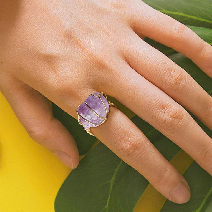 Anillo ajustable de amatista con piedras preciosas de cristal natural de Buddha Stones
