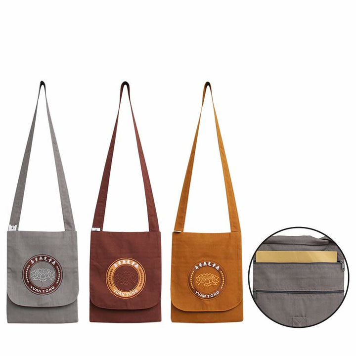 Bolso bandolera de algodón con bordado de loto para práctica de la mente espiritual