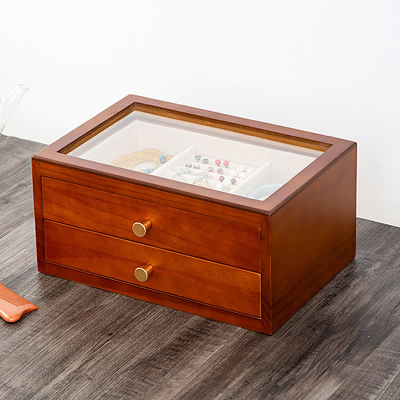 Caja de almacenamiento de joyería Retro de madera maciza con Buddha Stones, con cajón