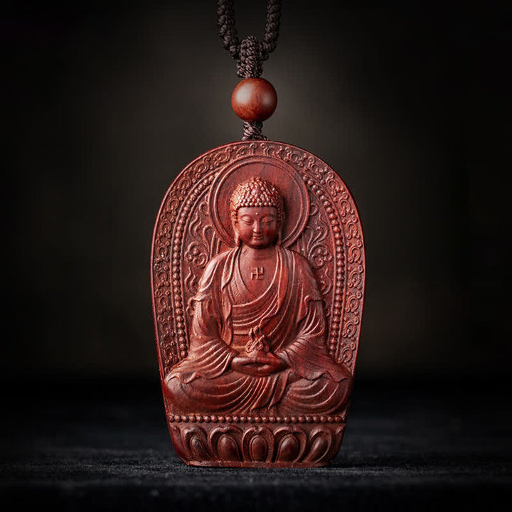 Colgante de collar de protección de loto de sándalo rojo de hoja pequeña de Buda natal del zodiaco chino