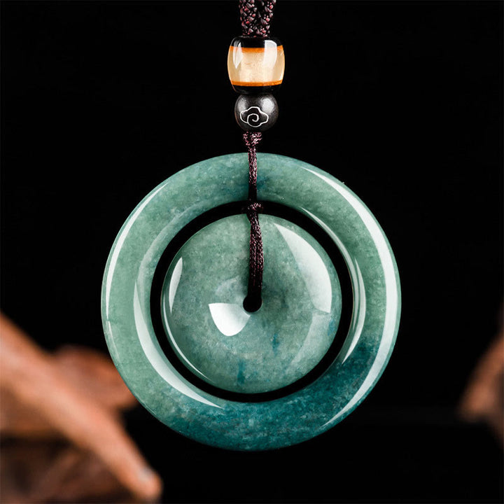Collar con colgante de jade redondo natural con Buddha Stones, hebilla de paz, suerte y prosperidad