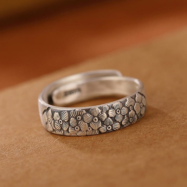 Anillo de iluminación grabado con Buddha Stones de plata de ley 999, flor de loto, flor de ciruelo, nubes auspiciosas - image 5