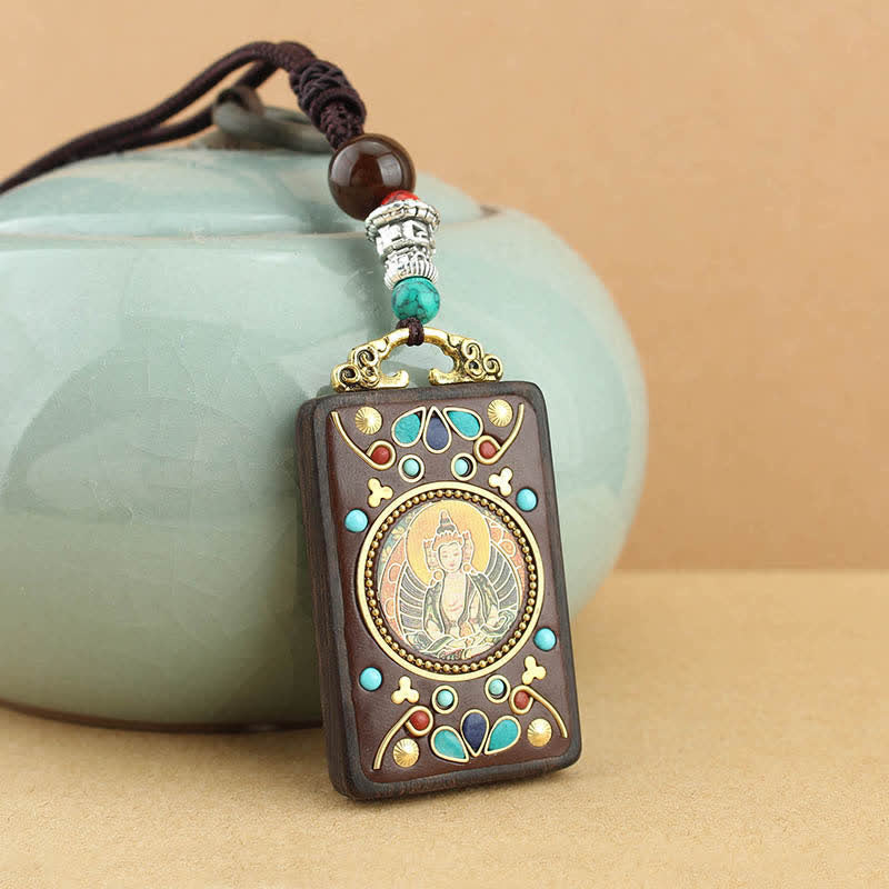 Colgante de collar de paz de ébano Thangka, dios de la riqueza del Tíbet, Buddha Stones - image 9
