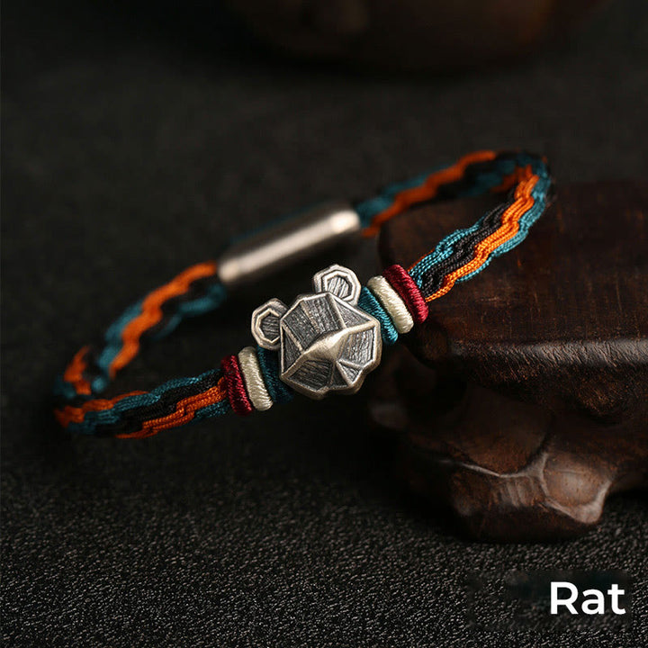 Pulsera de cuerda con nudo de reencarnación colorida, protección del zodíaco chino, Año del Dragón, plata de ley 999 hecha a mano con Buddha Stones