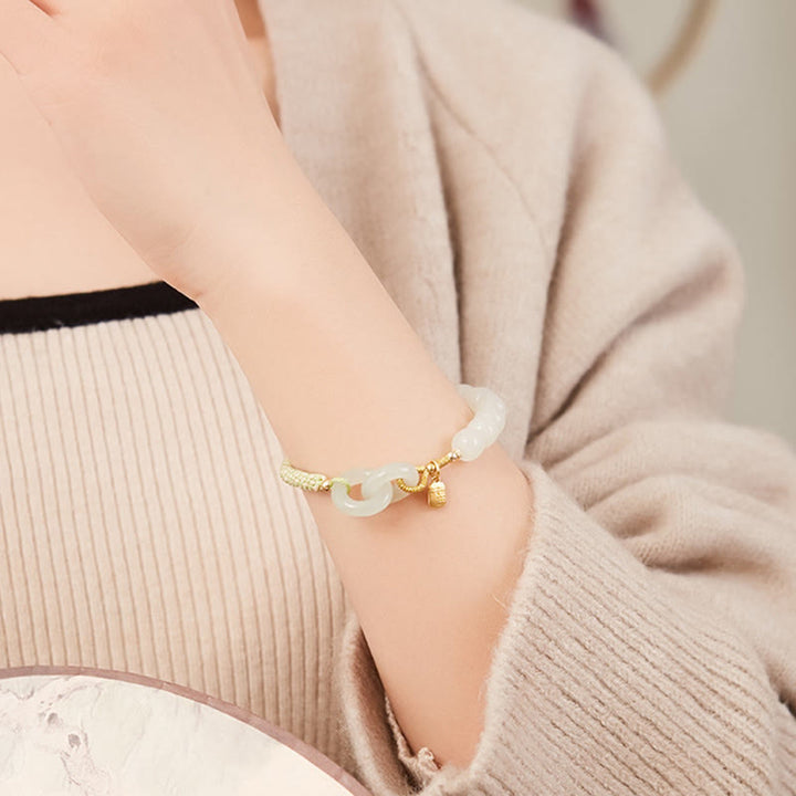 Pulsera trenzada con doble hebilla de paz y cuentas de jade hetiano natural, Buddha Stones, carácter Fu, abundancia