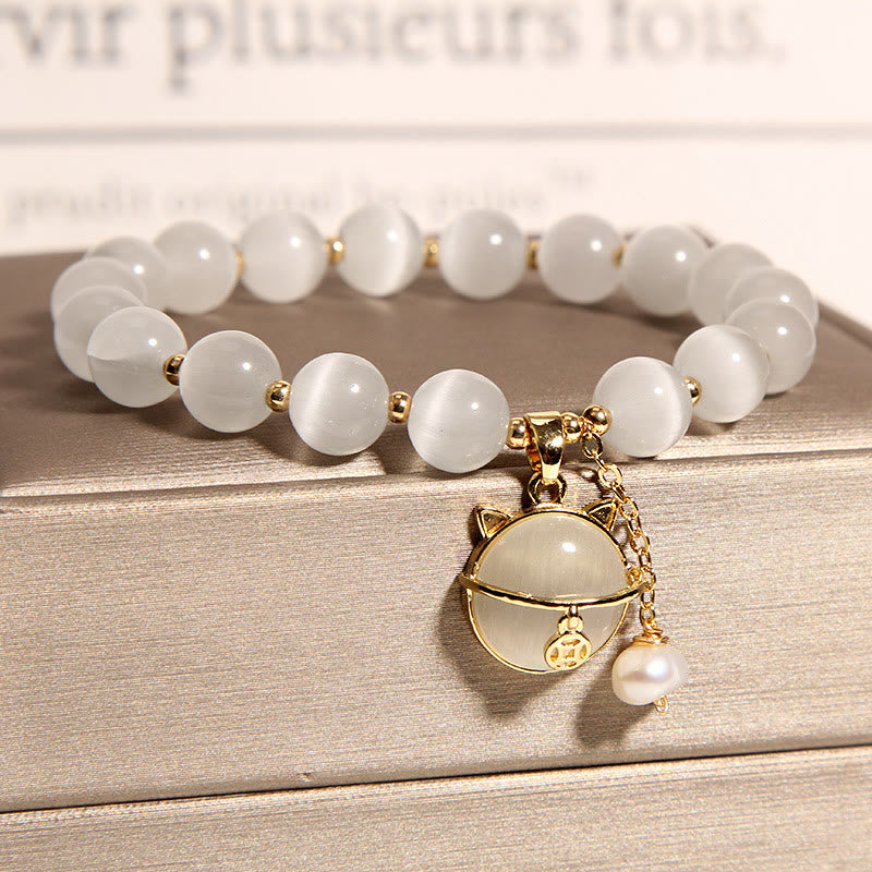 Pulsera con dijes de amor y perlas con diseño de gato encantador con ojo de gato y Buddha Stones - image 3