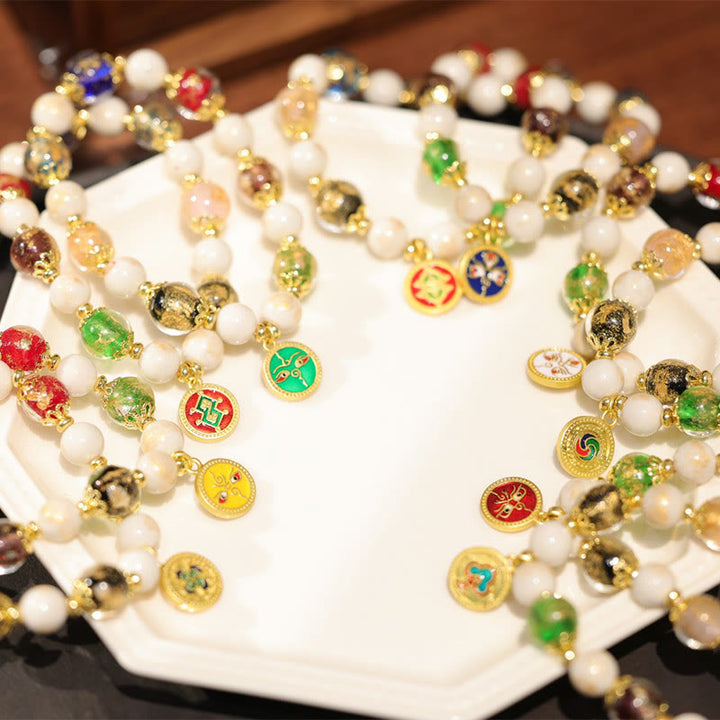 Buddha Stones tibetanas, cinco dioses de la riqueza, fortuna, cuentas de cristal Liuli, cuentas de porcelana de ceniza de incienso, pulsera con abalorio