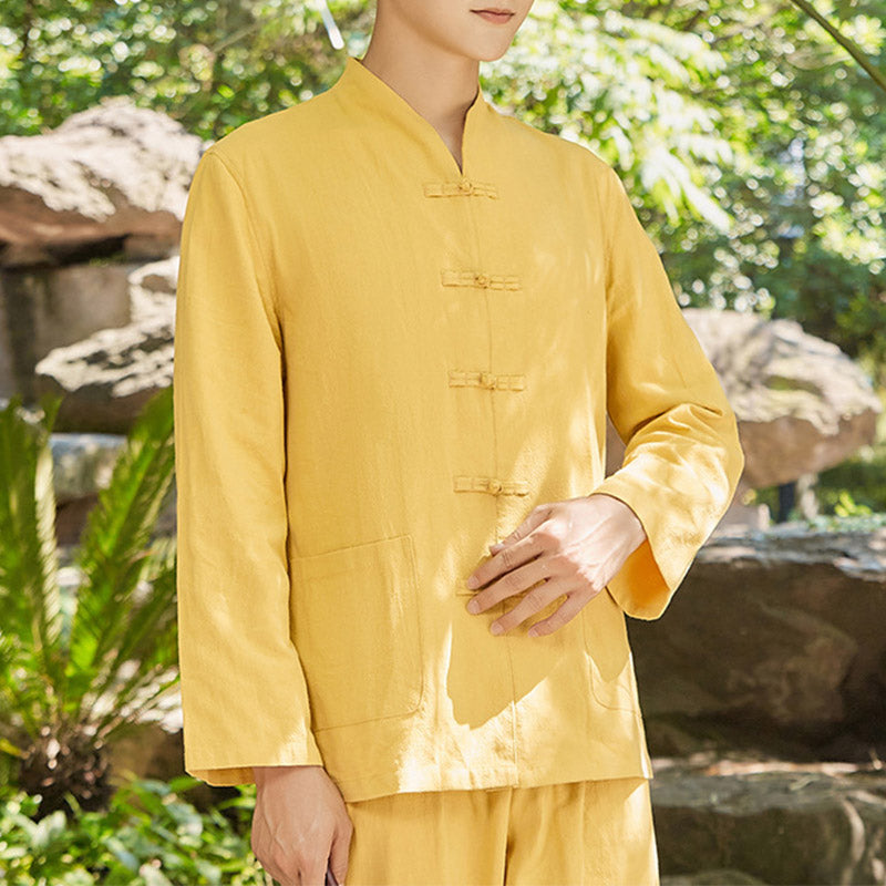 Buddha Stones espiritual Zen práctica Yoga meditación oración ropa algodón lino conjunto de hombres - Oro - US/UK/AU48, EU58 (6XL) - image 9