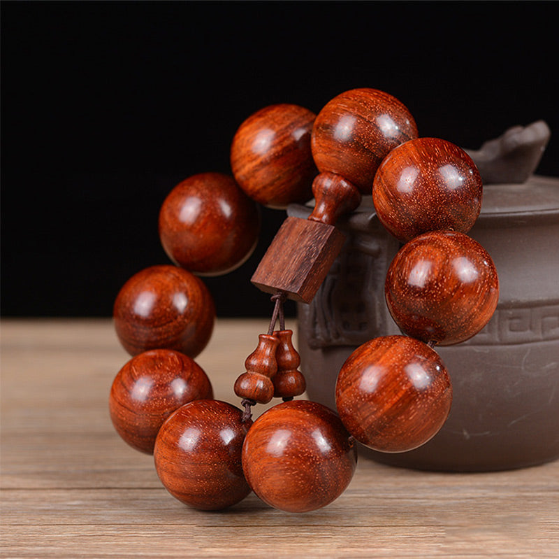Pulsera de relajación de sándalo rojo de hoja pequeña tibetana con Buddha Stones