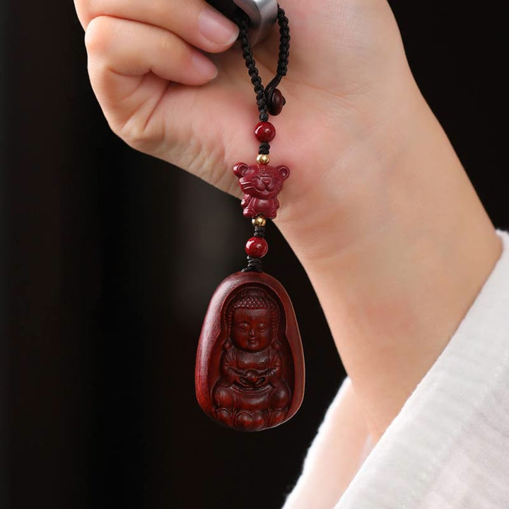 Llavero de protección con amuleto del zodiaco chino, Buddha Stones , hoja pequeña, sándalo rojo, Buda, cinabrio