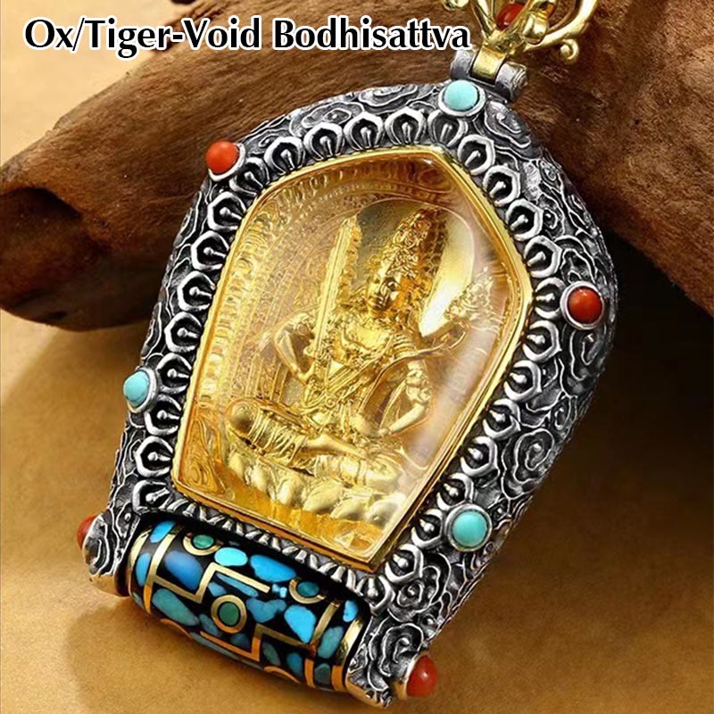 Colgante de collar de cuentas Dzi giratorio del zodiaco chino del Tíbet Buda natal Thangka prosperidad - Bodhisattva Buey/Tigre-Vacío - image 5