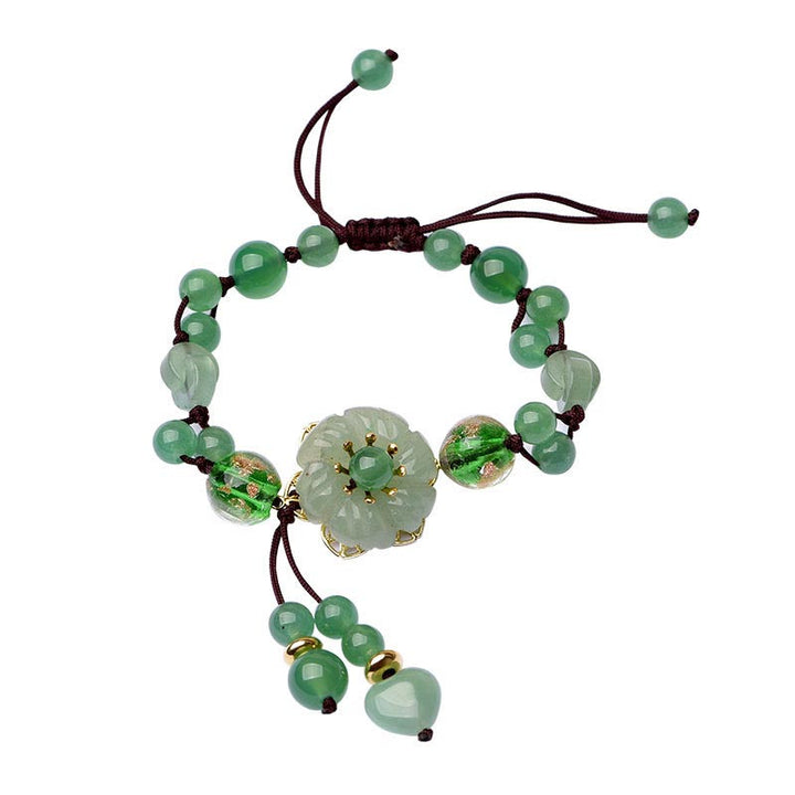 Pulsera de flores colgantes de la suerte de jade verde natural con Buddha Stones