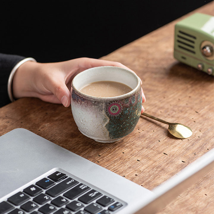 Taza de café de cerámica con cambio de horno de girasol de Buddha Stones , taza de café expreso con leche y té, 250ml