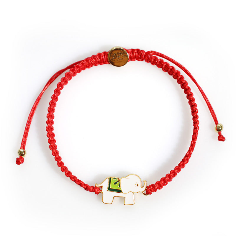 Pulsera de hilo rojo con elefante de la suerte de plata de ley 925 hecha a mano tibetana con Buddha Stones