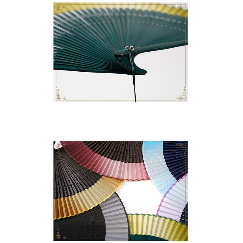 Abanico plegable de bambú de mano grabado hueco de color degradado de Buddha Stones