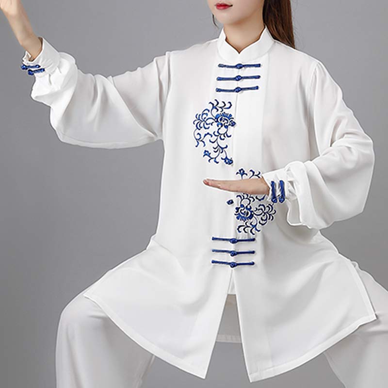 Conjunto de ropa unisex con bordado de flores y Buddha Stones para meditación, oración, espiritualidad, zen, tai chi y qigong.