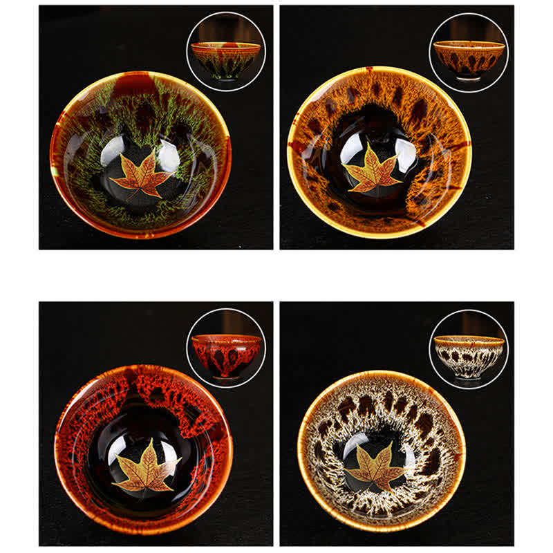 Tazas de té caseras de cerámica coloridas de la hoja de arce de las Buddha Stones