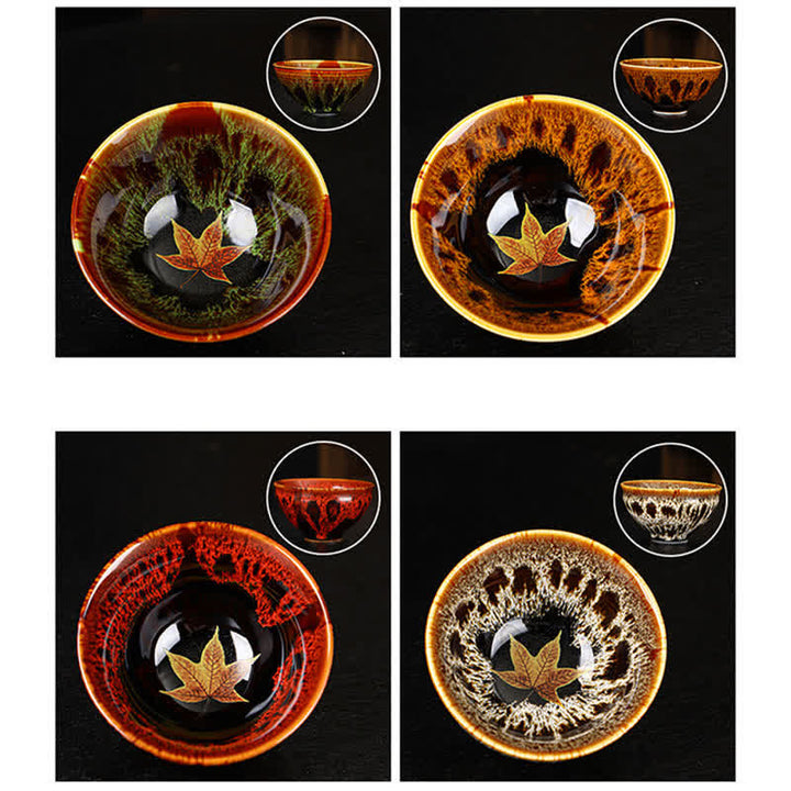 Tazas de té caseras de cerámica coloridas de la hoja de arce de las Buddha Stones