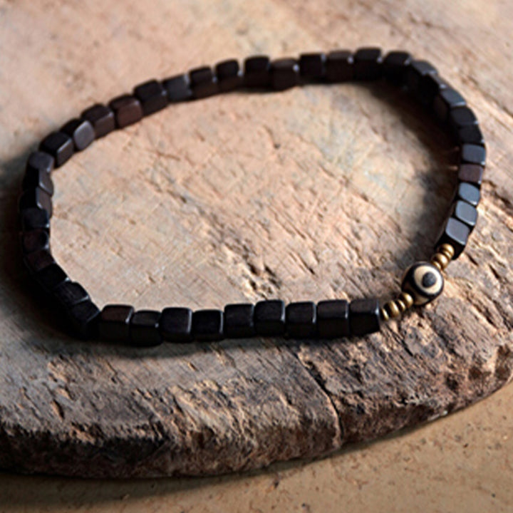 Pulsera de pareja de paz de cobre con cuentas Dzi de madera de ébano