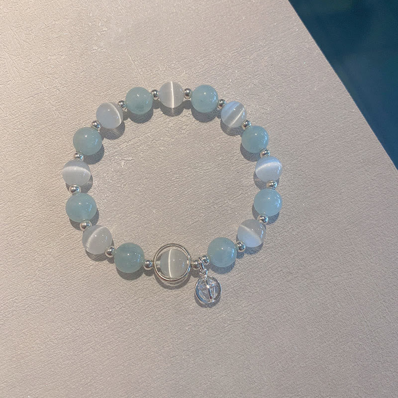 Pulsera con dije de soporte de aguamarina y ojo de gato de plata de ley 925 con Buddha Stones