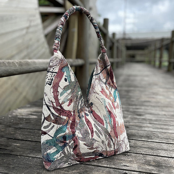 Conjunto de bolso de hombro de lona con patrón de bordado hecho a mano con Buddha Stones