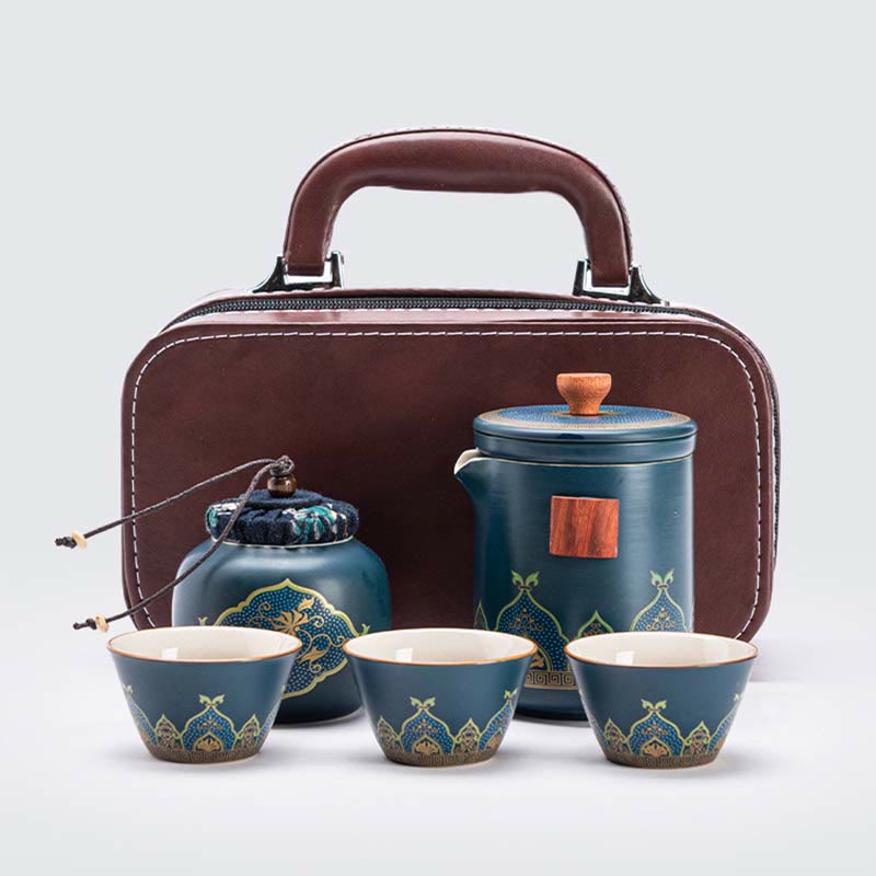 Tetera de cerámica de Gongfu chino con flores de Buddha Stones , bolsa portátil para juego de té de viaje al aire libre