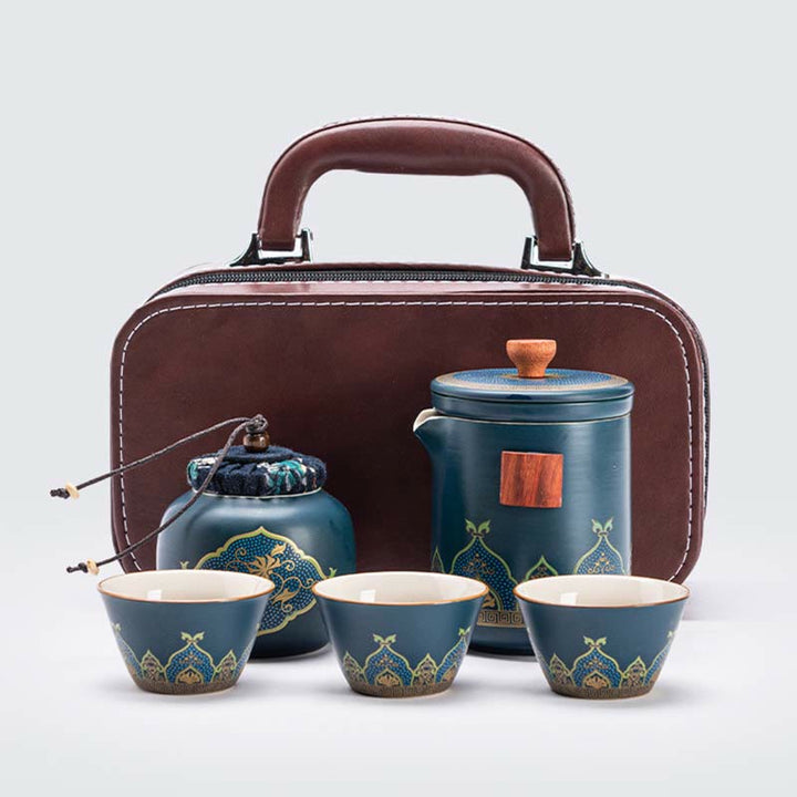 Tetera de cerámica de Gongfu chino con flores de Buddha Stones , bolsa portátil para juego de té de viaje al aire libre