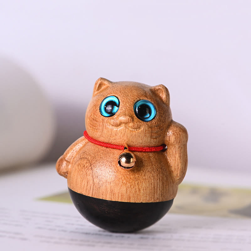 Buddha Stones Mini gato de la suerte gatito Phoebe Zhennan decoración de bendición de madera - 3,5 x 4,4 cm - image 1