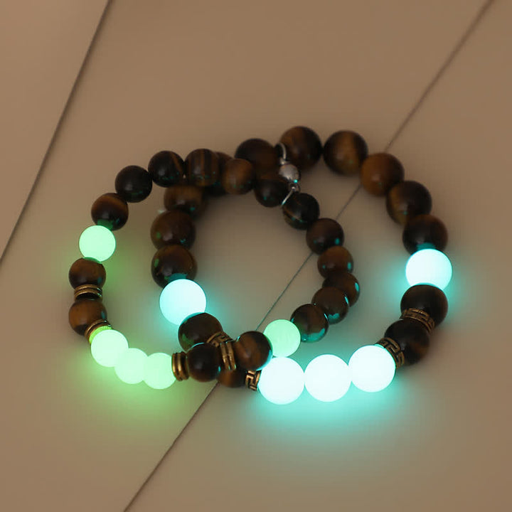 Pulsera de pareja de protección de cuentas luminosas de piedra brillante de ojo de tigre de 2 piezas