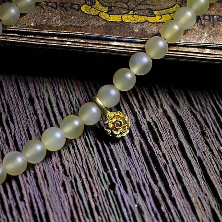 Pulsera de la suerte con 108 cuentas de Mala, cuerno de oveja del Tíbet, ámbar